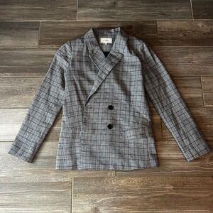 Johnny Becca‎ Plaid Double Breasted Blazer Gray Blue Black Women's Size Small